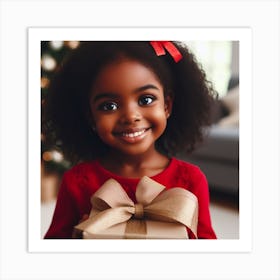 Little Girl With Christmas Gift Art Print