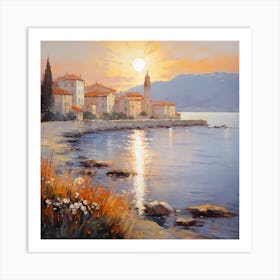 Golden Riviera Reflections: Impressionist Bliss 1 Art Print