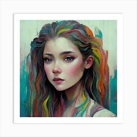 Girl With Colorful Hair 5 Art Print