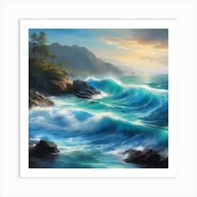 Imagination Ocean Scene, Waves on Rocks, Seascape Art Print