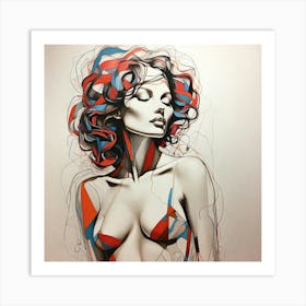 Woman With Red And Blue Hair Art Print