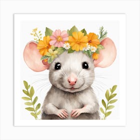 Floral Baby Rat Nursery Illustration (8) Art Print