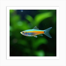 A Stunning Neon Tetra Swimming In A Clear Aquarium 2 Art Print