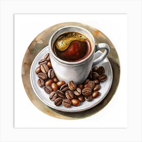 Cup Of Espresso With Coffee Beans Art Print