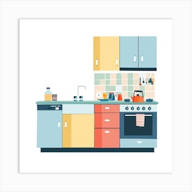 Kitchen Interior Flat Vector Illustration 6 Art Print