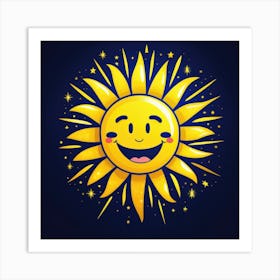 Lovely smiling sun on a blue gradient background 145 Art Print