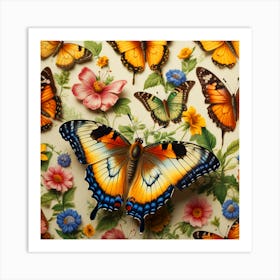 Butterflies And Flowers Art Print