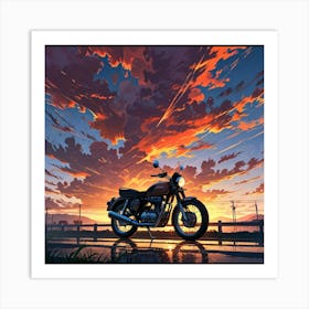 Sunset Motorcycle 1 Art Print