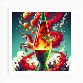 A Unicorn Red And Gold Green Lava Lamp With Flames And Smoke Swirling 2 Art Print