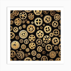 Gold Gears On Black Background 1 Art Print