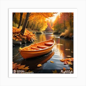 Orange Boat In Autumn Art Print