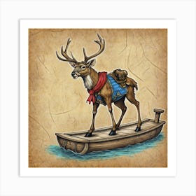 Deer On A Boat Art Print