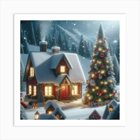 Christmas House In The Snow Art Print