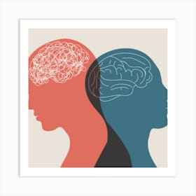 Portrait Of Two People With Brains Art Print