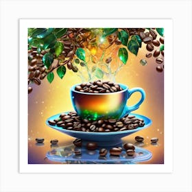 Coffee Cup With Leaves Art Print