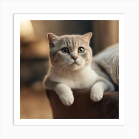 A Cute Scottish Fold Kitty, Pixar Style, Watercolor Illustration Style 8k, Png (5) Art Print