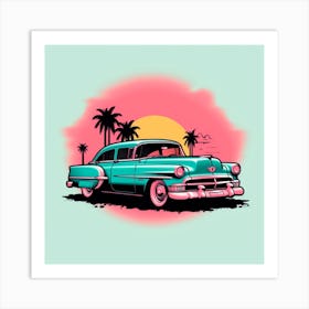 Vintage Car At Sunset Art Print