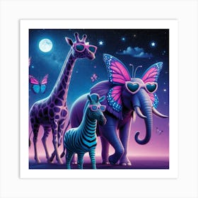 Giraffes And Butterflies Art Print