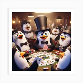 Penguins Playing Poker Art Print