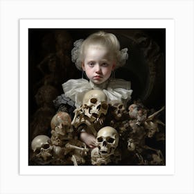 Little Girl With The Skulls Art Print