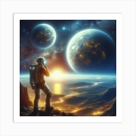 Space Man Looking At Planets Art Print