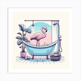 Flamingo In The Bathtub Art Print