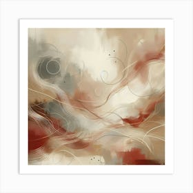 Abstract Art, Neutral Painting Red, Beige And Grey 3 Art Print