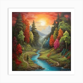 Sunset In The Forest Art Print