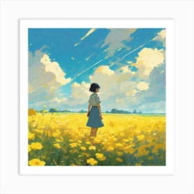 Girl In A Yellow Field Art Print