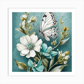 Butterfly And Flowers Art Print