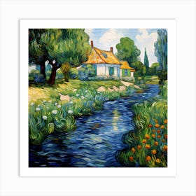 Floral Idyll on the Riverbank Art Print