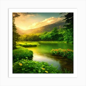 Sunrise In The Forest Art Print