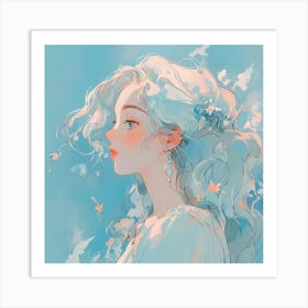 Anime Girl With Blue Hair Art Print