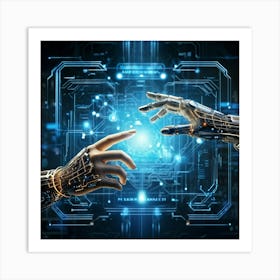 Abstract Concept Art Depicting A Fusion Of Humanity And Artificial Intelligence Where A Human Finge (5) Art Print