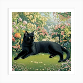 Black Cat In The Garden 5 Art Print