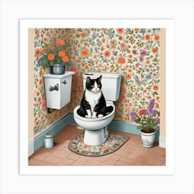 Cat Reading A Newspaper In Toilet (7) Art Print