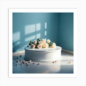 White Table With Flowers Art Print