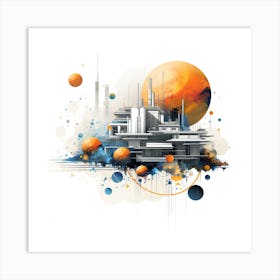 Abstract Building With Solar System Double Exposure Art Art Print
