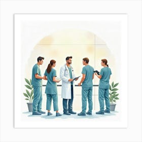 A Calming Watercolor Image Of A Medical Team Collaborating In A Healing Environment 1 1 Art Print