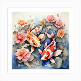 Koi Fishes Couple Watercolor Art Print Art Print