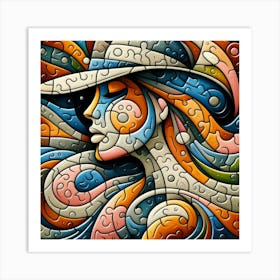 Abstract Puzzle Art Woman in a Hat  Art Print