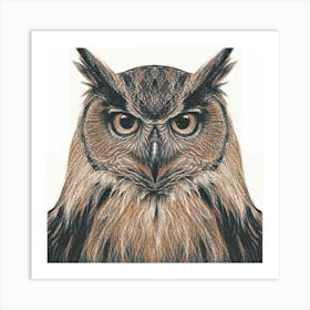 A captivating art print featuring a close-up portrait of a majestic and wise owl, rendered in detailed ink strokes. This nature-inspired and visually striking art print adds a touch of wildlife charm to home decor, appealing to bird enthusiasts and those who appreciate the beauty of the natural world. Art Print