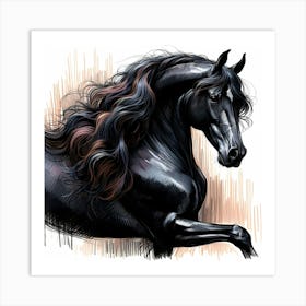 Black Stallion Horse Creative Drawing Art Print