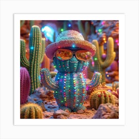 Cactus With Lights 2 Art Print