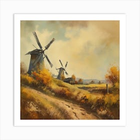 Vintage Oil Painting, Farmhouse Wall Decorations, Vintage Landscape, Printable Wall Art, Vintage Landscape Oil Painting.
14Windmills. Art Print