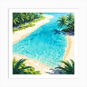 Tropical Beach With Palm Trees, Design An Artwork Of A Serene Beach With Palm Trees And Clear Waters Art Print