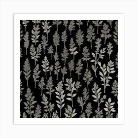 Black And Silver Leaves Art Print