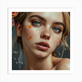 Portrait Of A Girl With Freckles Art Print