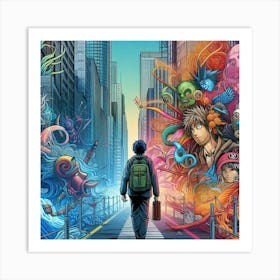 Boy Walking Down A City Street Art Print