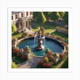 Fountain In The Garden 2 Art Print